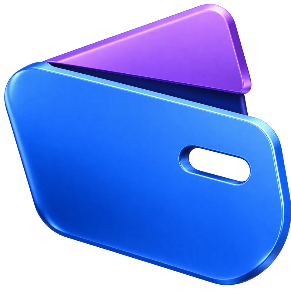 The Walletarch pocket: a glossy cobalt-blue wallet with a violet fold.